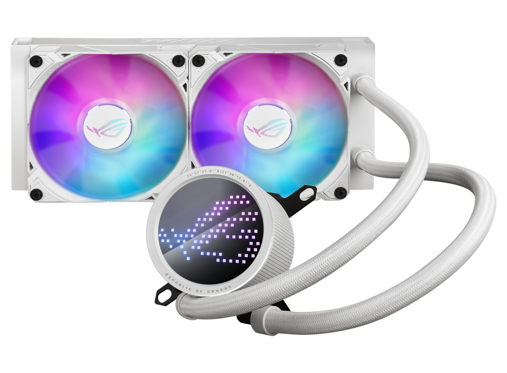 Cooler Asus "ROG RYUO III 240AW", skt universal, racire cu lichid, ventilator 120 mm x 2, 2200 rpm, iluminat ARGB, "ROG RYUO III 240AW" (timbru verde 2.00 lei)