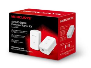 KIT ADAPTOR si AMPLIFICATOR POWERLINE MERCUSYS, tehnologie AV2, AV1000, pana la 1000 mBPS, RJ-45 x 1 porturi 10/100/1000 Mbps, 2 buc, "MP500 KIT" (timbru verde 2 lei)