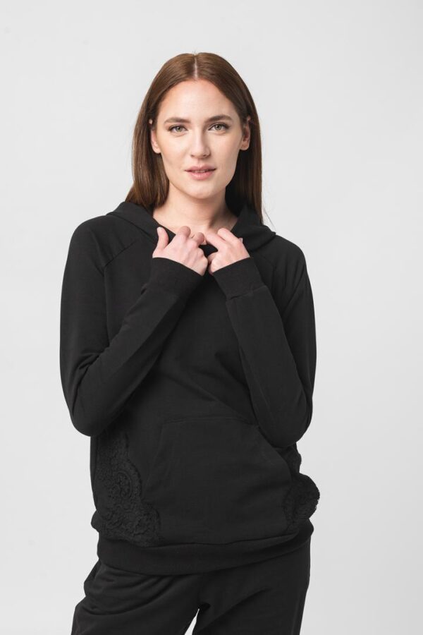 HANORAC COTON DANTELA FEMEI BLACK-M - Image 4