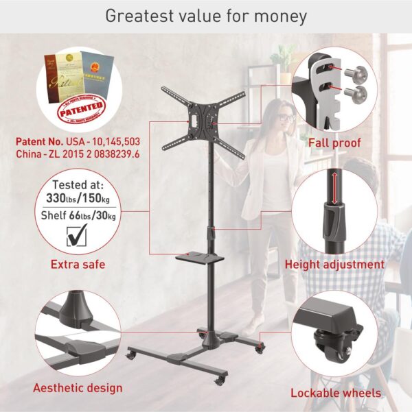 Barkan Mobile TV Mount Cart+Self 32"-83", "SW411H" - Image 9