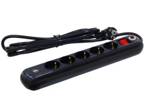 PRELUNGITOR SPACER, Schuko x 5, conectare prin Schuko (T), USB x 2, cablu 4.5 m, 16 A, max. 3500W, protectie supratensiune, Negru, "PP-5-45B-USB" (timbru verde 0.18 lei)