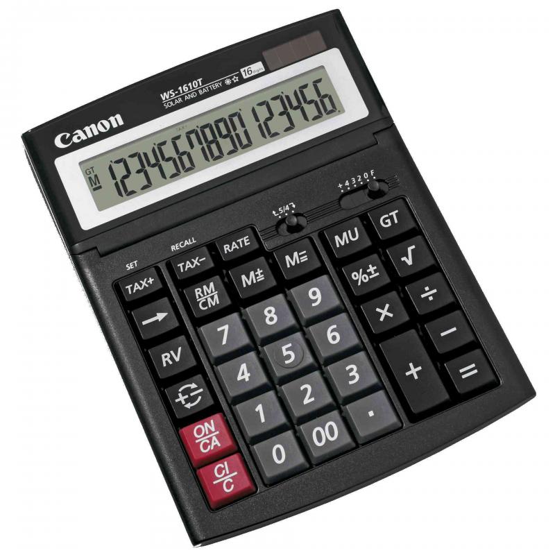 Calculator de birou CANON, WS1610T, ecran 16 digiti, alimentare solara si baterie, negru, "0696B001AA" (timbru verde 0.18 lei) - Image 2