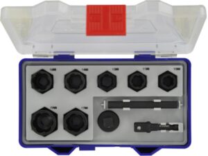 Tivoly Impact Extraction Socket Set – 10-Piece, 3/8″ Drive, Ø10–19 mm, CrMo Steel, Black Phosphate, with Adapters & Bar