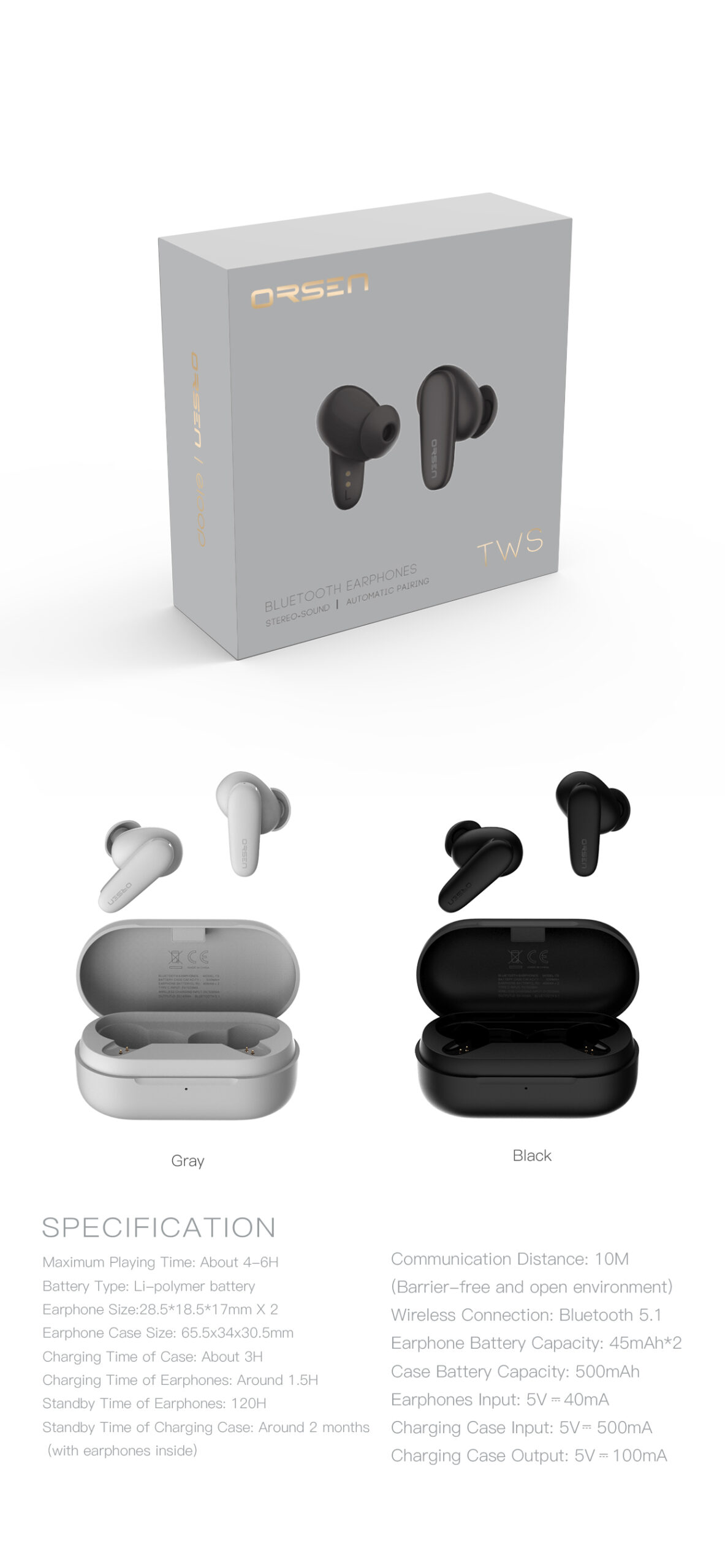 Orsen T3 Bluetooth Earphones Black - Image 5