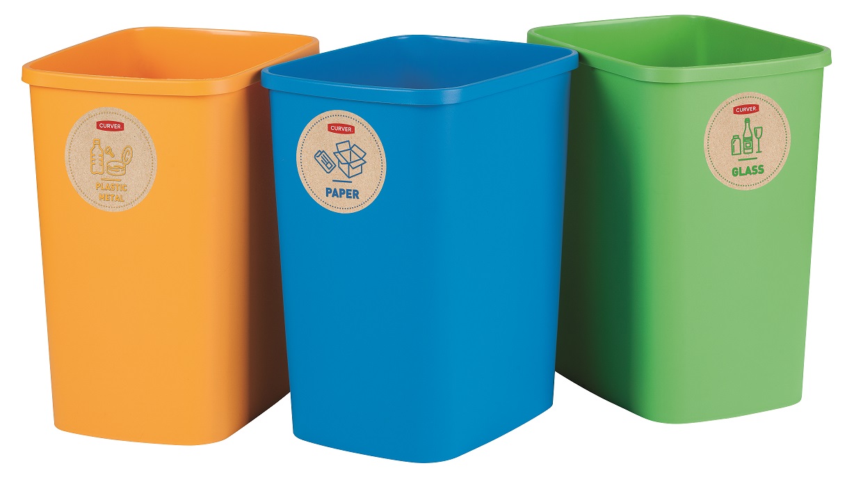 Atkritumu spaiņu bez vāka komplekts Deco Flip Bin 3x25L zils/zaļš/dzeltens