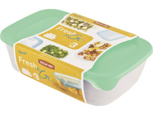 Pārtikas trauciņu komplekts 3 gab.taisnstūris 2+1+0,5L Fresh&Go zaļš