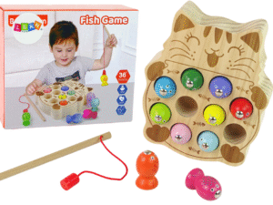 Wooden Fish Catching Game 2 Fishing Rods Kitten