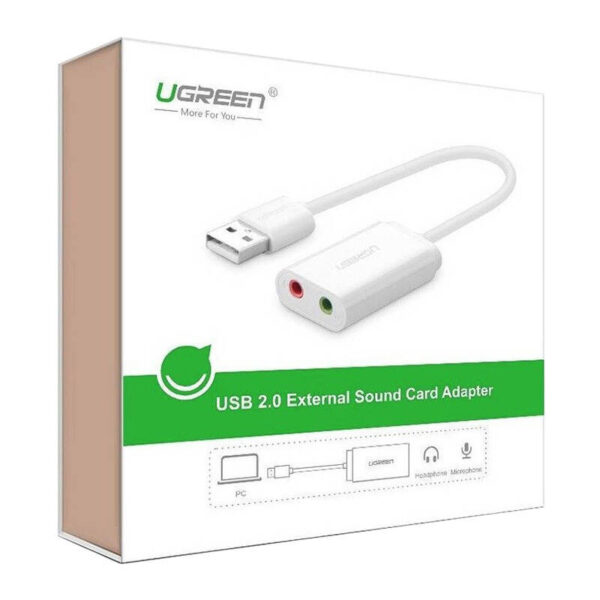 PLACA de SUNET Ugreen, "US205" extern, interfata USB 2.0, conectori 2 x jack 3.5 mm, alb "30143" (include timbru verde 0.18 lei) - 6957303831432 - Image 2