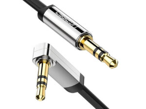CABLU audio Ugreen, "AV119" stereo (3.5 mm jack T/T), conectori auriti, design slim, unghi 90 grade la un capat, 1m, negru "10597" (timbru verde 0.18 lei) - 6957303815975