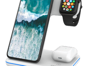 CANYON WS-303, 3in1 Wireless charger, with touch button for Running water light, Input 9V/2A, 12V/2A, Output 15W/10W/7.5W/5W, Type c to USB-A cable length 1.2m, 137*103*140mm, 0.22Kg, White