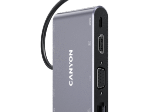 CANYON replikátor portů DS-14 8v1, 1xUSB-C PD 100W, 1xHDMI (4K), VGA, 3xUSB-A 3.0, RJ45 Gb, 3.5mm jack