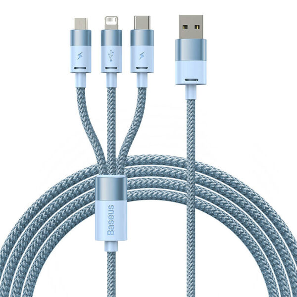 3in1 USB cable Baseus StarSpeed Series, USB-C + Micro + Lightning 3,5A, 1.2m (Blue) - Image 5