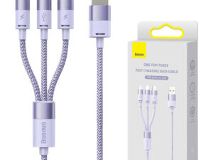 3in1 USB cable Baseus StarSpeed Series, USB-C + Micro + Lightning 3,5A, 1.2m (Purple)