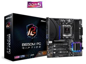 ASROCK MB Desktop B650M PG RIPTIDE, AM5, 4x DDR5, 2x PCIe 4.0 x16, 2x PCIe 3.0 x16, 1x Blazing M.2(PCIe Gen5x4), 1x Hyper M.2, 4x SATA3, RAID 0, 1, 10, 7.1 CH HD Audio, 1x HDMI, 1x DP, 2.5G LAN, 7x USB 3.2, 8x USB 2.0, USB-C, mATX