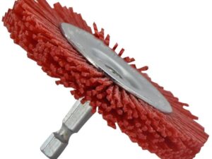 Wheel brush for drill, red abrasive filament, wood stripping, 75mm