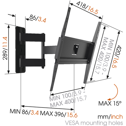 Vogels | Wall mount | MA3040-A1 | Full Motion | 32-65 " | Maximum weight (capacity) 25 kg | Black - Image 5