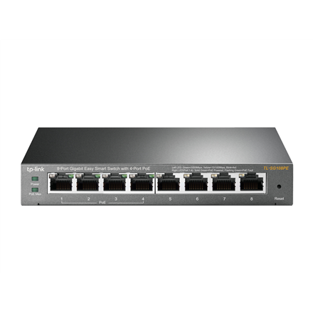 TP-Link Easy Smart TL-SG108PE - P�ep�na� - inteligentn� - 4 x 10/100/1000 (4 PoE+) + 4 x 10/100/1000 - desktop - PoE+ (64 W)