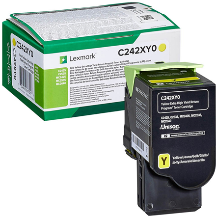 Toner Original Lexmark Yellow, C242XY0, pentru C2425|C2535|MC2425|MC2535|MC2640, 3.5K, (timbru verde 1.2 lei) , "C242XY0"