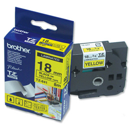 Banda laminata Original Brother Black on Yellow, TZE641, pentru D400|D450|E300|H300|18R|300|310|320|340|1300|1700|1750|1760|1800|1810|1830|1880|1890|1900|1910|1950|1960|2030|2040|2100|2110|ST5, 18mm, incl.TV 0 RON, "TZE641"
