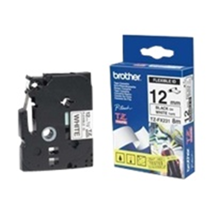 Banda laminata Original Brother Black on White, TZEFX231, pentru E105|E110|H100|H101|H105|H110|H111|P300|128|200|1000|1010|1090|1100|1120|1130|1160|1170|1180|1190|1200|1230|1280|1290|6100|7100|ST1150, 12mm, incl.TV 0 RON, "TZEFX231"