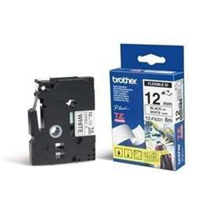 Banda laminata Original Brother Black on White, TZEFX231, pentru E105|E110|H100|H101|H105|H110|H111|P300|128|200|1000|1010|1090|1100|1120|1130|1160|1170|1180|1190|1200|1230|1280|1290|6100|7100|ST1150, 12mm, incl.TV 0 RON, "TZEFX231" - Image 2