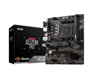 MSI Main Board Desktop A520M PRO (AM4, 2xDDR4, 1xPCI-E X16, 2xPCI-E X1, 4xSATA3, 1xM.2, RAID, 6xUSB3.2 Gen1, 6xUSB2.0, DP, VGA, HDMI, Audio, GLAN) mATX Retail