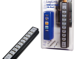 HUB extern LOGILINK, porturi USB: USB 2.0 x 10, conectare prin USB 2.0, alimentare retea 220 V, negru, "UA0096" (timbru verde 0.8 lei)
