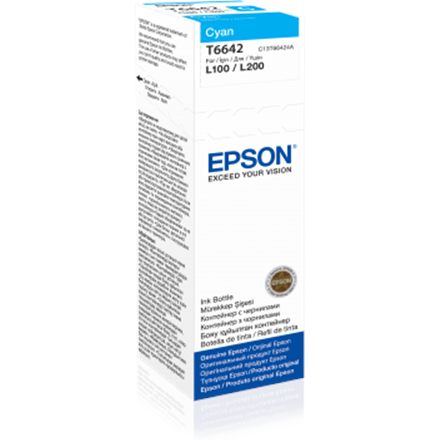 Cartus Cerneala Original Epson Cyan, T66424A, pentru L100|L120||L200|L110|L210|L220|L300|L355|L550, (timbru verde 0.15 lei), "C13T66424A"