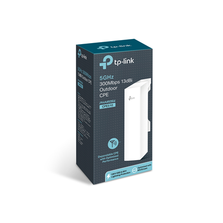 ACCESS POINT TP-LINK wireless exterior 300Mbps port 10/100Mbps, antena interna, pasiv PoE, 5GHz "CPE510" (timbru verde 0.8 lei)
