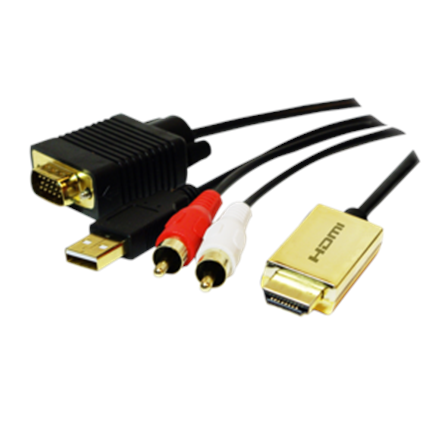 CABLU video LOGILINK, splitter HDMI (T) la VGA (T) + 2 x RCA (T) + USB 2.0, 2m, rezolutie maxima 720p, negru, "CV0052A" (timbru verde 0.8 lei)