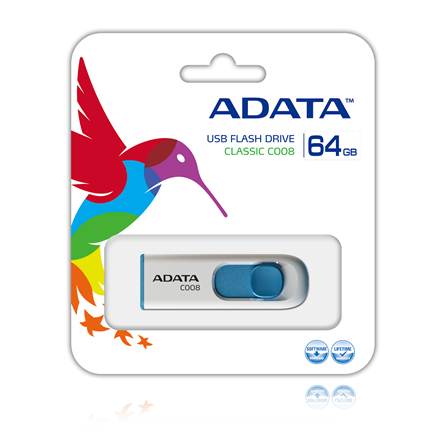 MEMORIE USB 2.0 ADATA 64 GB, retractabila, carcasa plastic, alb / albastru, "AC008-64G-RWE" (timbru verde 0.03 lei) - Image 2