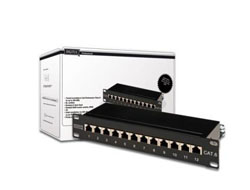 Patch panel 10" 12 portów, kat.6, S/FTP, 1U, wspornik kablowy, czarny (kompletny)