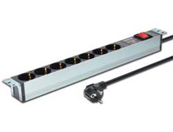 Listwa zasilająca PDU 19" RACK 7xSchuko, 2m 1xSchuko, 16A, wł./wył., zab.przepięciowe, aluminiowa