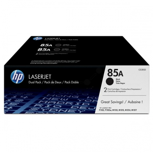 Dual-Pack Original HP Black, nr.85A, pentru LaserJet Pro P1102|M1132|Pro M1212|Pro M1217, 2x1.6K, (timbru verde 1.2 lei) , "CE285AD"
