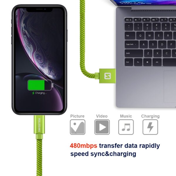 Swissten Textile Fast Charge 3A Lightning Data and Charging Cable 1.2m - Image 6