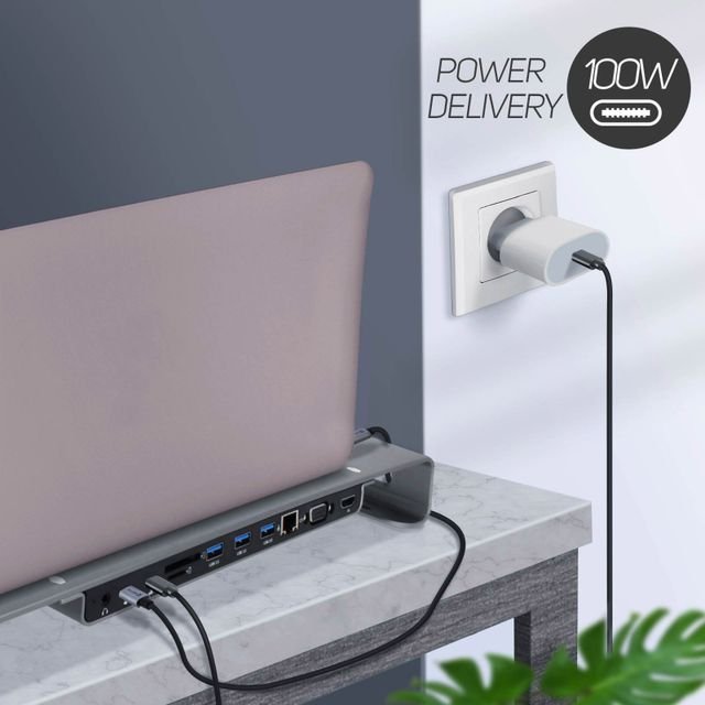 Swissten Multifunctional USB-C Laptop Docking Station / HDMI / USB 3.0 / 2x USB-C / RJ45 / SD / Micro SD / VGA / Audio - Image 3