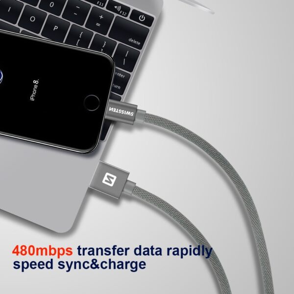 Swissten Textile Fast Charge 3A Lightning Data and Charging Cable 20 cm - Image 5