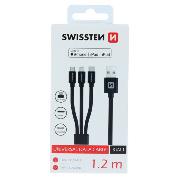 Swissten Textile Universal 3in1 USB-C / Lightning Data MFI / MircoUSB Cable / 1.2m - Image 2