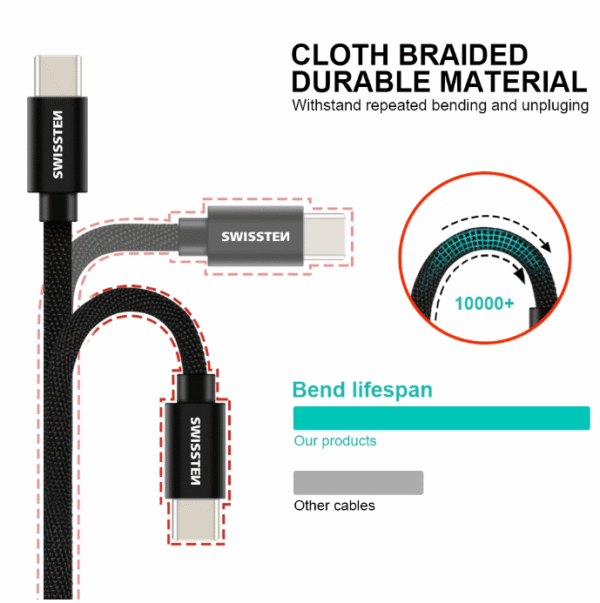 Swissten Textile USB-C To Lightning Data and Charging Cable Fast Charge / 3A / 1.2m - Image 5