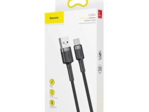 CABLU alimentare si date Baseus Cafule, Fast Charging Data Cable pt. smartphone, USB la USB Type-C 2A, 2m, gri + negru "CATKLF-CG1" (timbru verde 0.08 lei) - 6953156278233