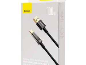 CABLU alimentare si date Baseus Explorer, Fast Charging Data Cable pt. smartphone, USB la USB Type-C 100W, 2m, Auto Power-Off, negru transparent "CATS000301" (timbru verde 0.18 lei) - 6932172605728