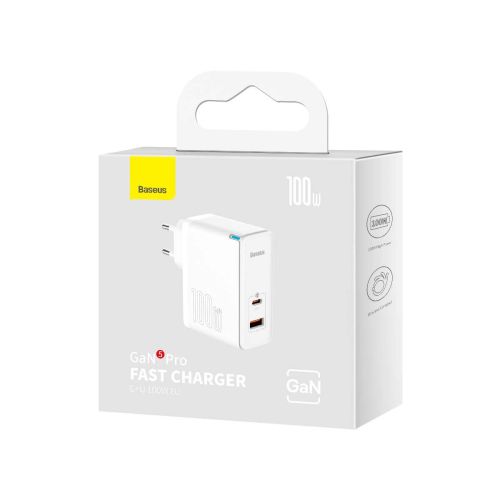 Baseus GaN5 Pro USB-C + USB wall charger, 100W + 1m cable (white) - Image 19