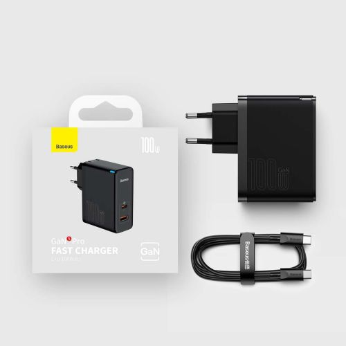 Baseus GaN5 Pro USB-C + USB wall charger, 100W + 1m cable (white) - Image 16