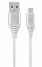 CABLU alimentare si date GEMBIRD, pt. smartphone, USB 2.0(T) la Micro-USB 2.0(T), 1m, premium,cablu cu impletire din bumbac, alb cu conectori argintii, "CC-USB2B-AMmBM-1M-BW2" (timbru verde 0.08 lei)