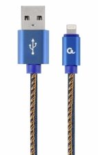 CABLU alimentare si date GEMBIRD, pt. smartphone, USB 2.0(T) la Lightning(T), 2m, premium,conectori auriti,impletire din bumbac,negru, conetori albastri, "CC-USB2J-AMLM-2M-BL" (timbru verde 0.08 lei)