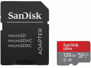 CARD MicroSD SANDISK, 128 GB, MicroSDXC, clasa 10, standard UHS-I U1, "SDSQUNR-128G-GN3MA" (timbru verde 0.03 lei)