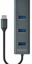 Savio AK-57 USB-C - 3 x USB-A HUB with RJ-45 Gigabit Ethernet adapter, 5000 Mbit/s, grey