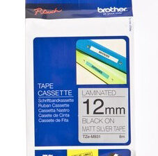 Brother TZEM931 Tejp SvartText,Mattsilver,12mm