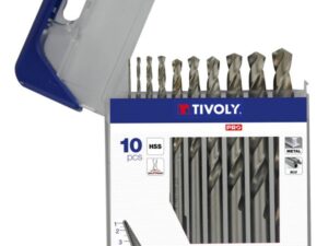 Tivoly Metal Drill Bit Set – 10-Piece Ø 1–10 mm, Split Point, 30° N-Flute, HSS, Cylindrical Shank