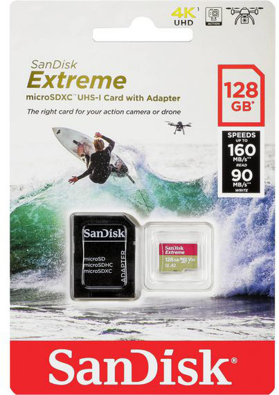 SanDisk Extreme - Flash-minneskort (microSDXC till SD-adapter inkluderad) - 128 GB - A2 / Video Class V30 / UHS-I U3 / Class10 - mikroSDXC UHS-I - Image 3